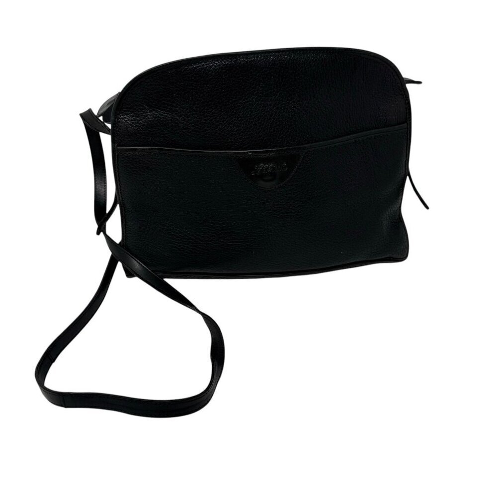 L.L. Bean Vintage Womens Black Pebbled Leather Crossbody Bag Purse